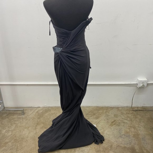 Dark Grey Strapless Grown with Draping on Bust - Picture 2 of 2